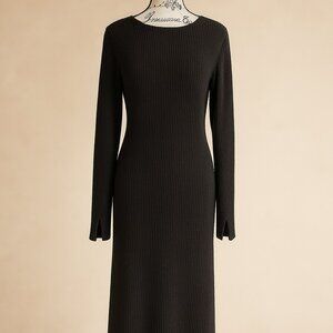 Uniqlo Ribbed Knit Black Midi Dress, Size M